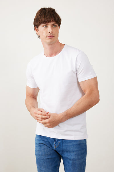 טישרט שרוול קצר צווארון עגול - לבן