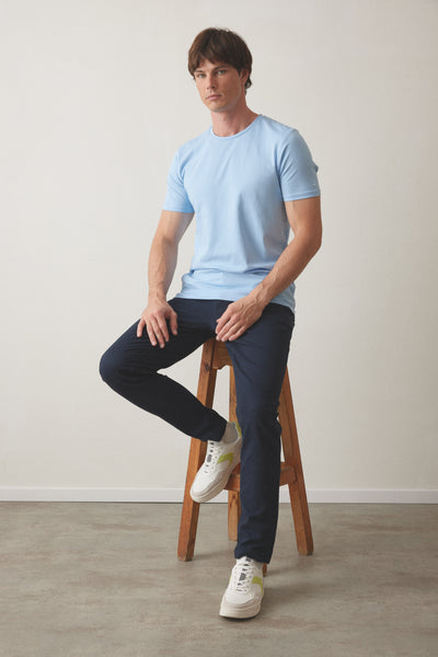 טישרט שרוול קצר צווארון עגול  - תכלת