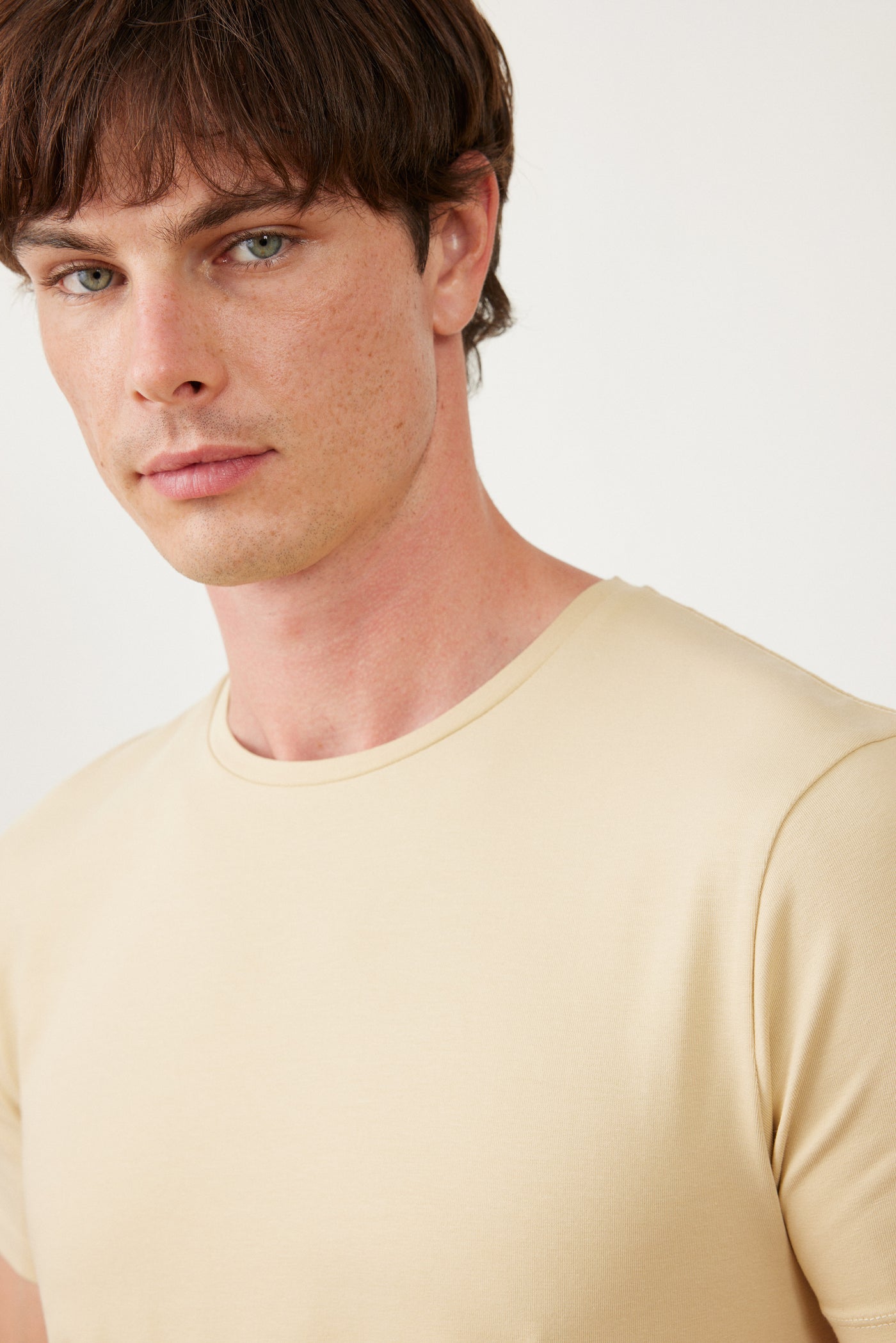 טישרט שרוול קצר צווארון עגול - בז'