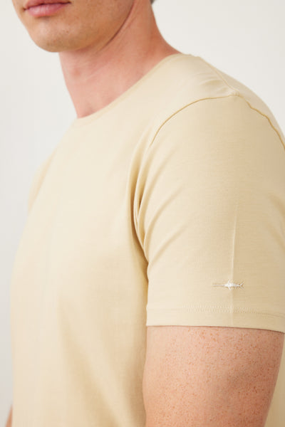 טישרט שרוול קצר צווארון עגול - בז'