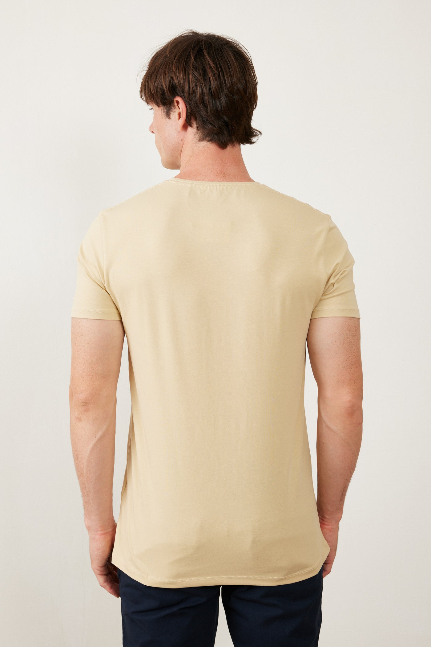 טישרט שרוול קצר צווארון עגול - בז'