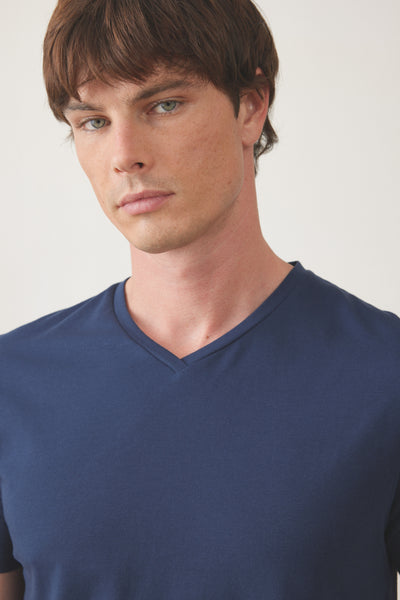 טישרט שרוול קצר צווארון V - נייבי