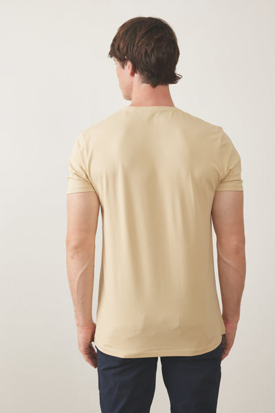 טישרט שרוול קצר צווארון V - בז'