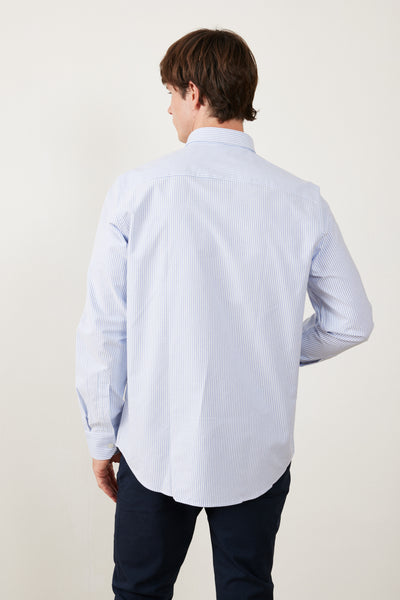 מכופתרת שרוול ארוך בגזרת SLIM - כחול פסים