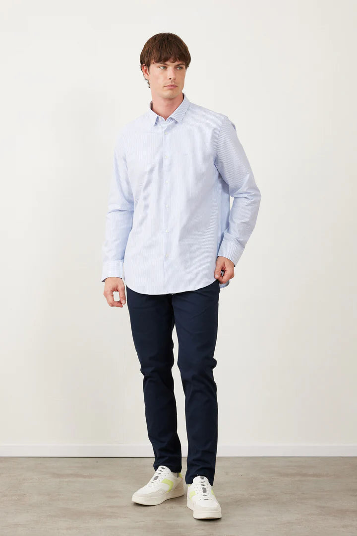 חולצה מכופתרת שרוול ארוך-תכלת פסים