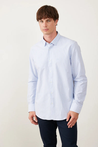 חולצה מכופתרת שרוול ארוך-תכלת פסים