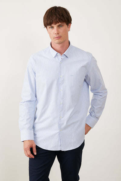 מכופתרת שרוול ארוך בגזרת SLIM - כחול פסים