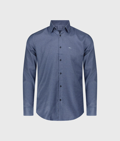 חולצה מכופתרת גזרת SLIM שרוול ארוך -  משובץ נייבי