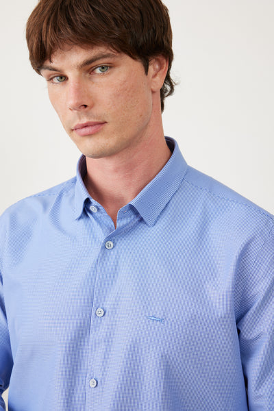 חולצה מכופתרת גזרת SLIM שרוול ארוך -  תכלת כהה