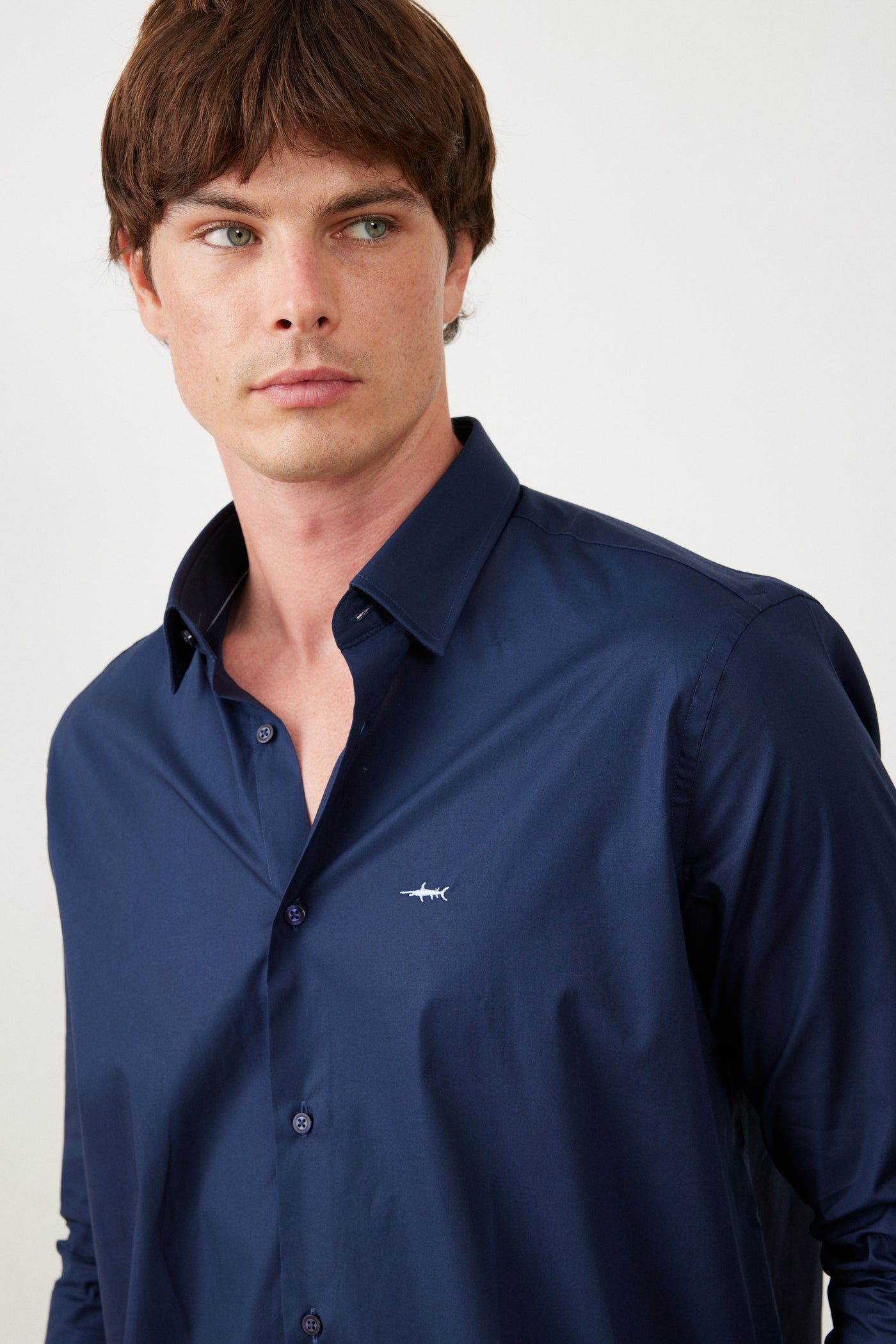 חולצה מכופתרת שרוול ארוך - נייבי