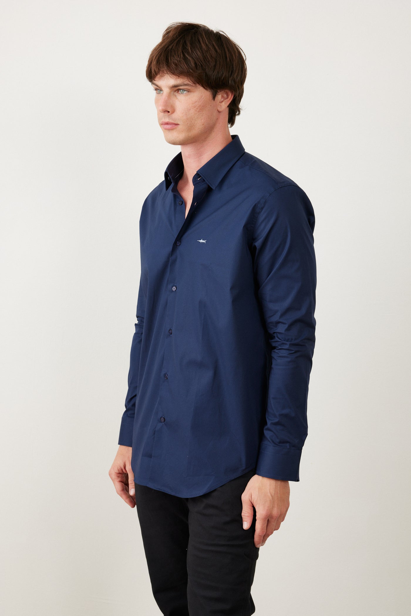 חולצה מכופתרת שרוול ארוך - נייבי