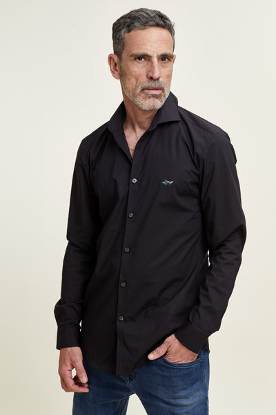 חולצה מכופתרת שרוול ארוך בצבע שחור SLIM FIT