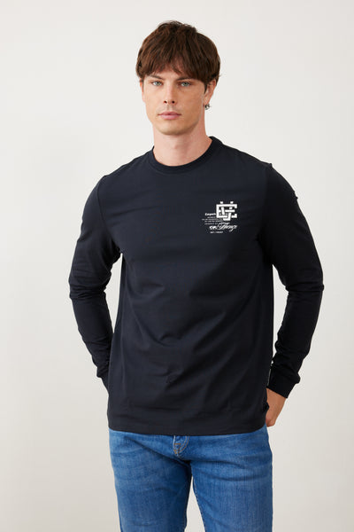 טישרט שרוול ארוך בגזרת SLIM - כחול נייבי