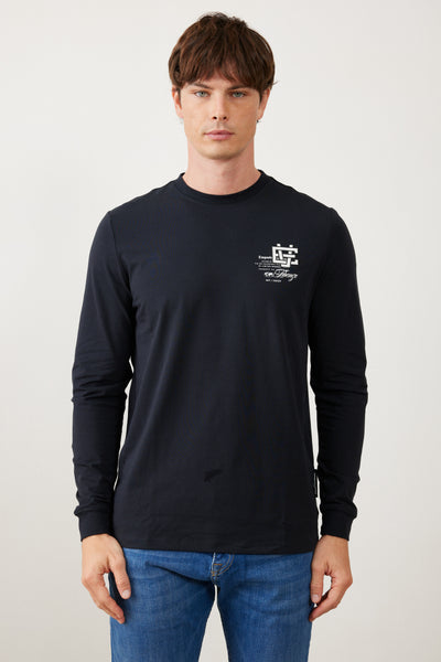 טישרט שרוול ארוך בגזרת SLIM - כחול נייבי