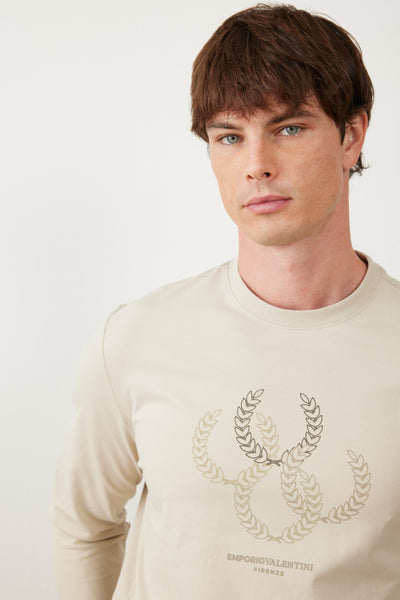 טישרט שרוול ארוך בגזרת SLIM - בז'