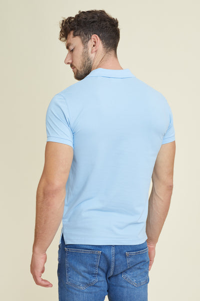 חולצת פולו פיקה שרוול קצר SLIM בצבע תכלת