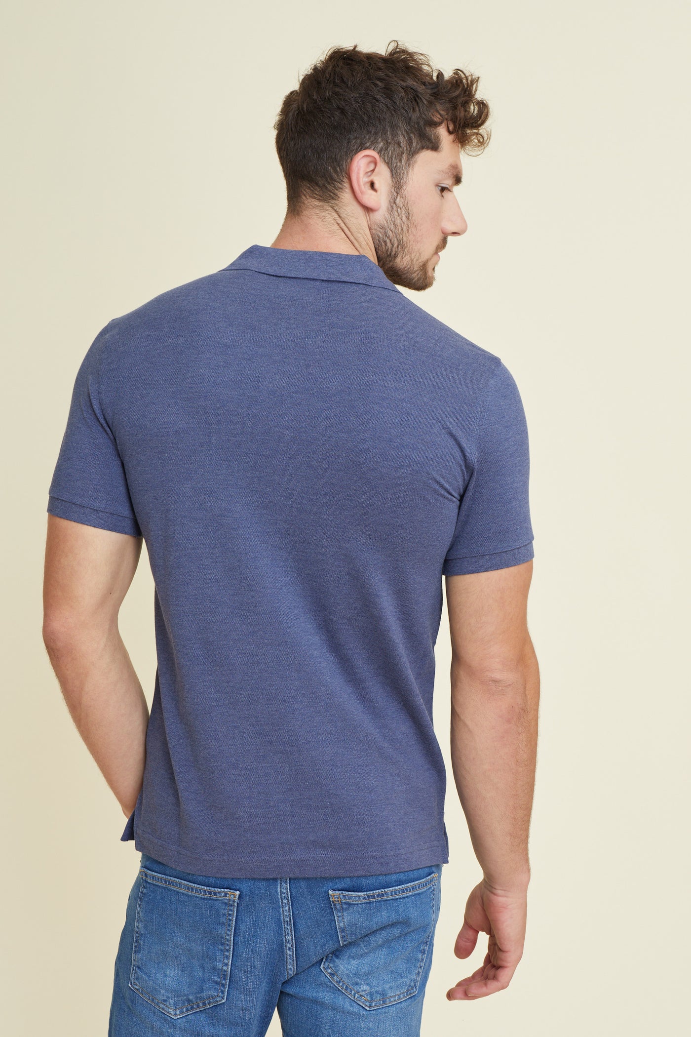חולצת פולו פיקה שרוול קצר SLIM בצבע כחול