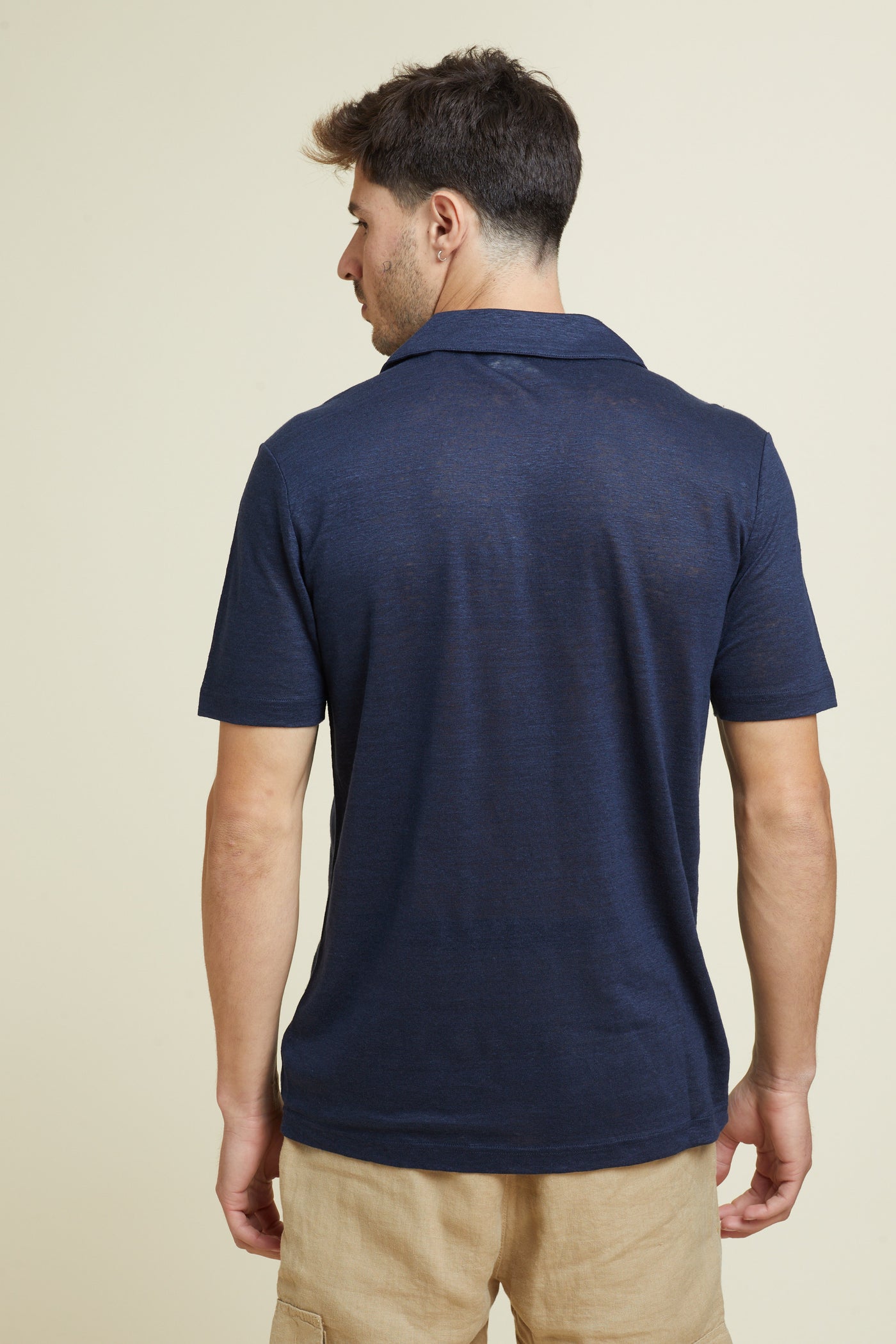 חולצת פולו פשתן שרוול קצר REGULAR בצבע נייבי