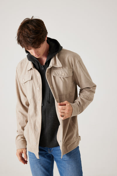 ג'קט קפוצ'ון עם כובע שחור - בז'