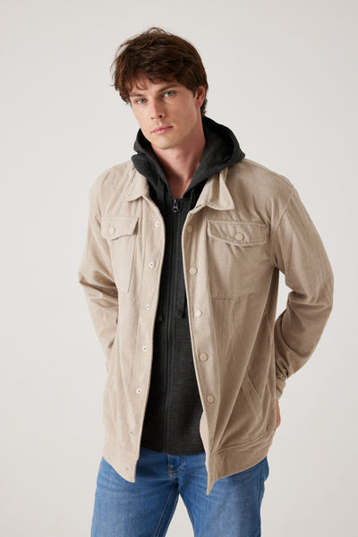 ג'קט קפוצ'ון עם כובע שחור - בז'