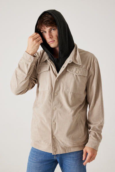 ג'קט קפוצ'ון עם כובע שחור - בז'