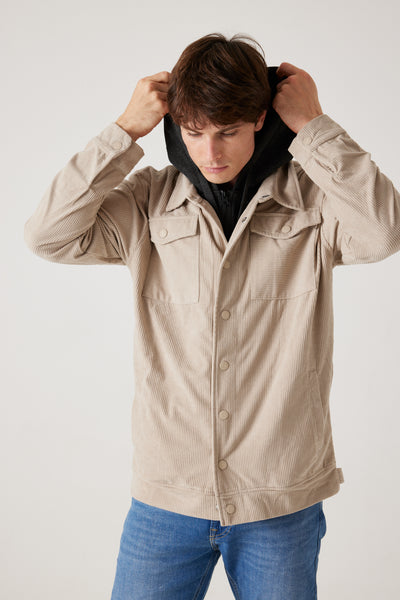 ג'קט קפוצ'ון עם כובע שחור - בז'