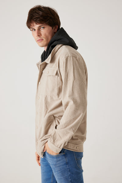 ג'קט קפוצ'ון עם כובע שחור - בז'