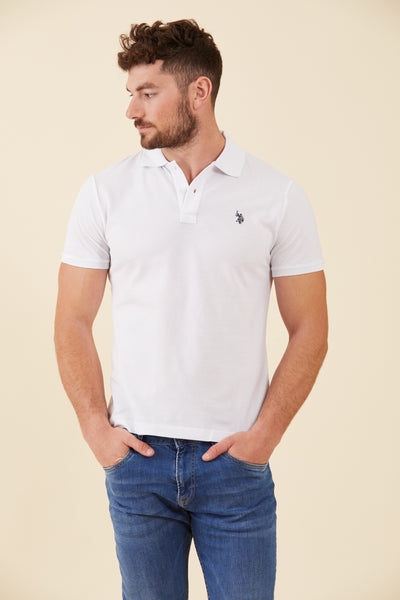 חולצת פולו שרוול קצר בצבע לבן SLIM