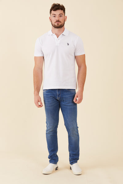 חולצת פולו שרוול קצר בצבע לבן SLIM