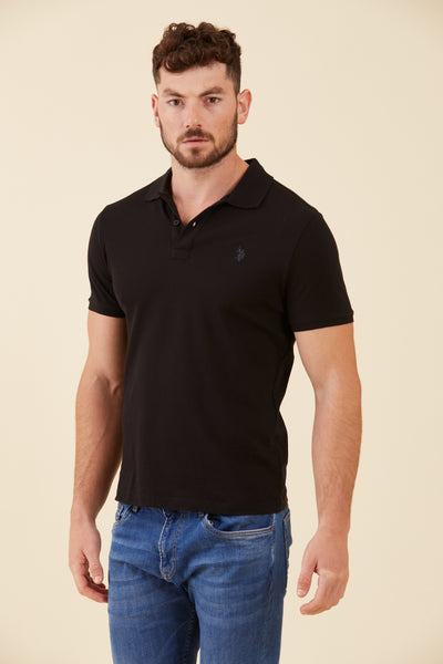 חולצת פולו שרוול קצר בצבע שחור SLIM
