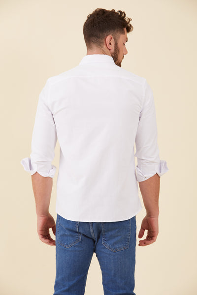 חולצה מכופתרת שרוול ארוך בצבע לבן  SLIM