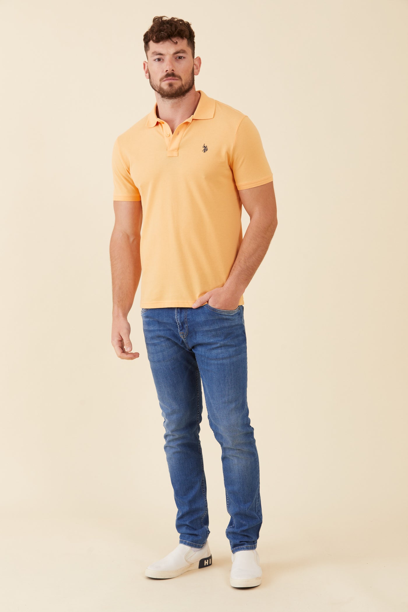 חולצת פולו שרוול קצר בצבע כתום SLIM
