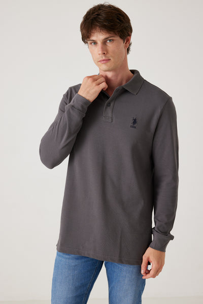 חולצת פולו שרוול ארוך - אפור