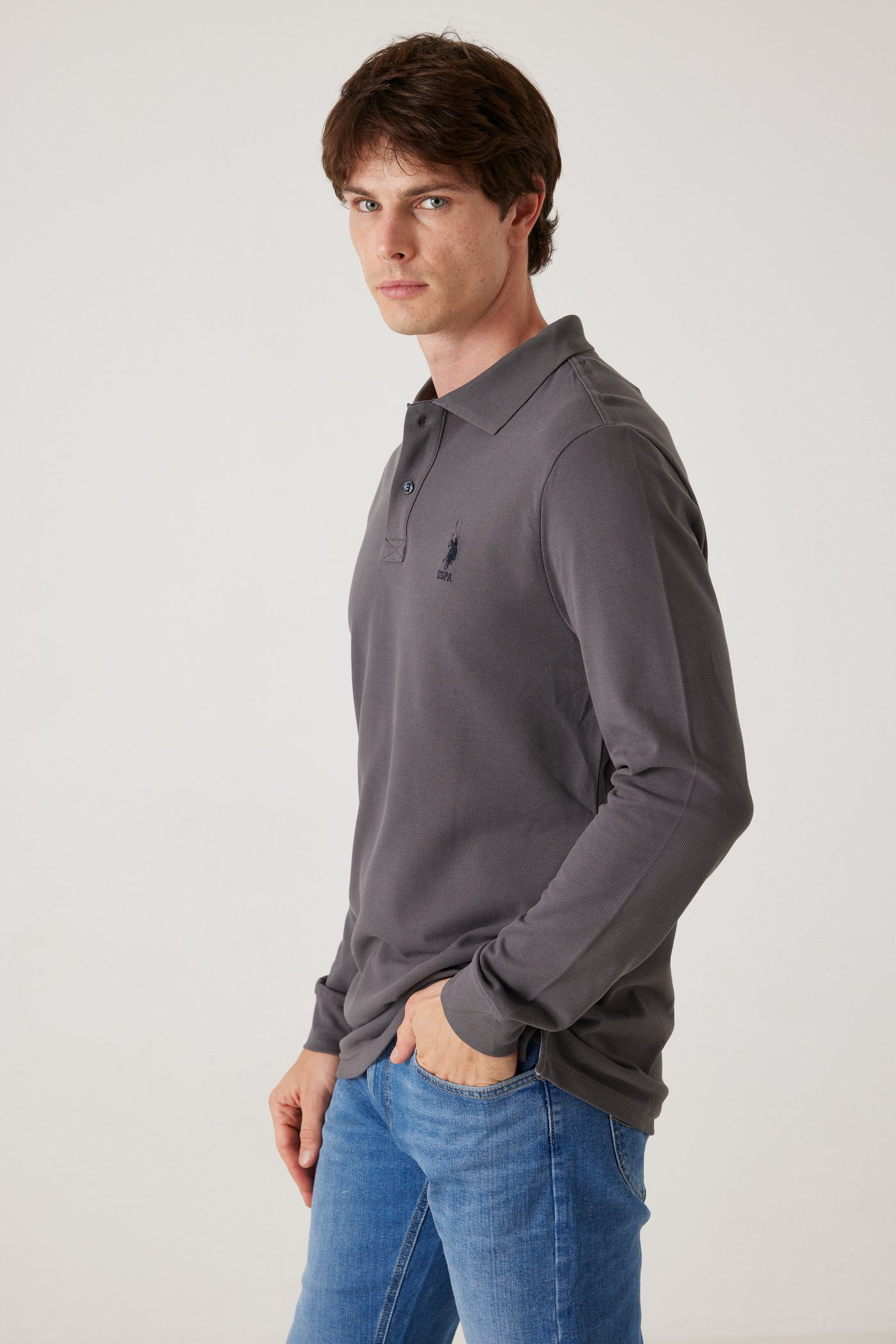 חולצת פולו שרוול ארוך - אפור