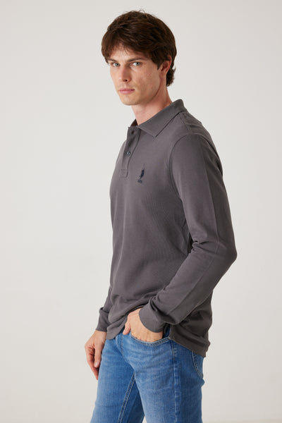 חולצת פולו שרוול ארוך - אפור