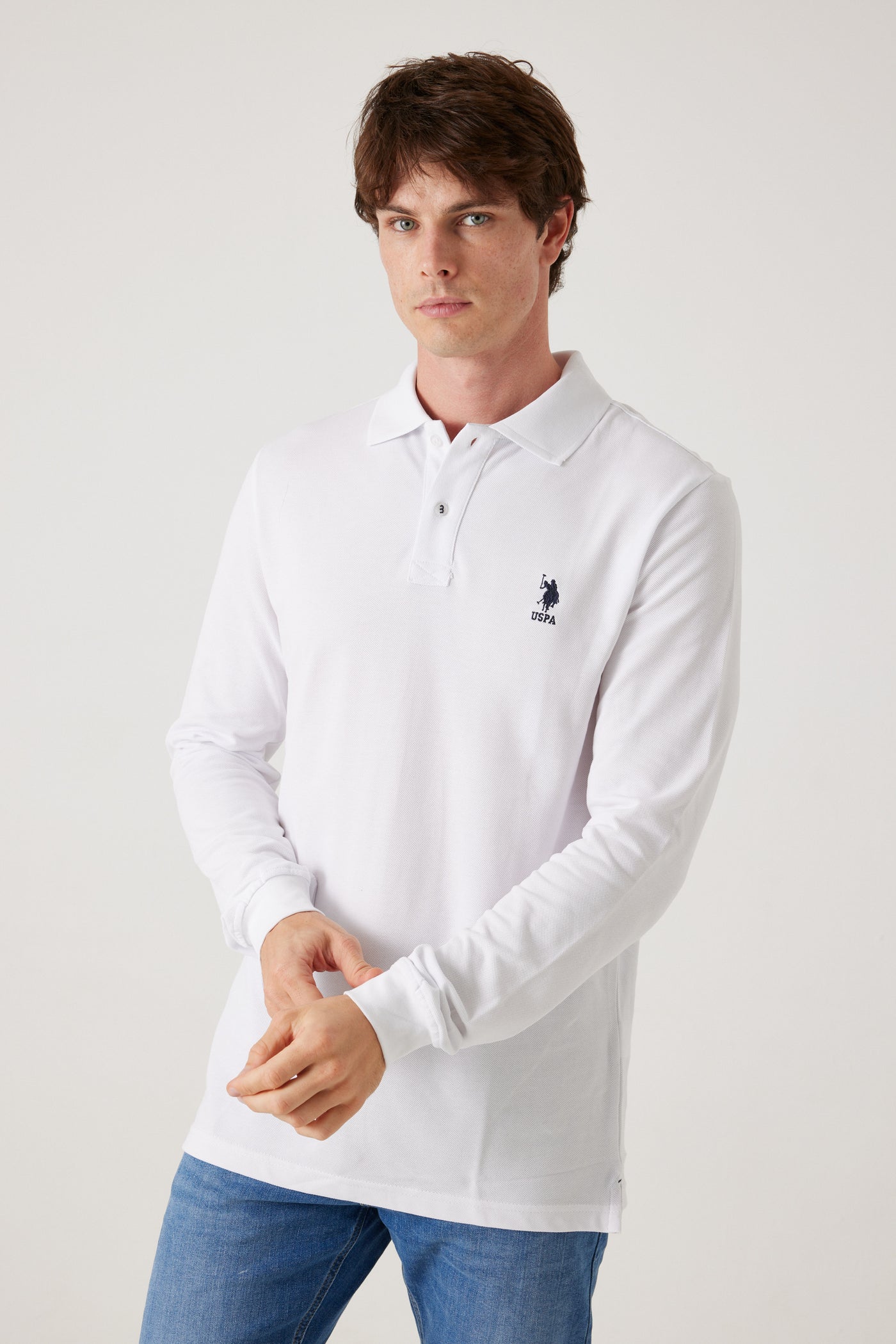 פולו שרוול ארוך - לבן