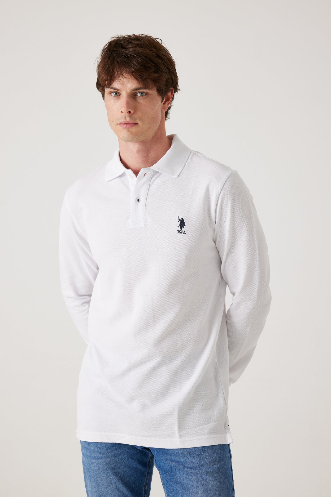 פולו שרוול ארוך - לבן