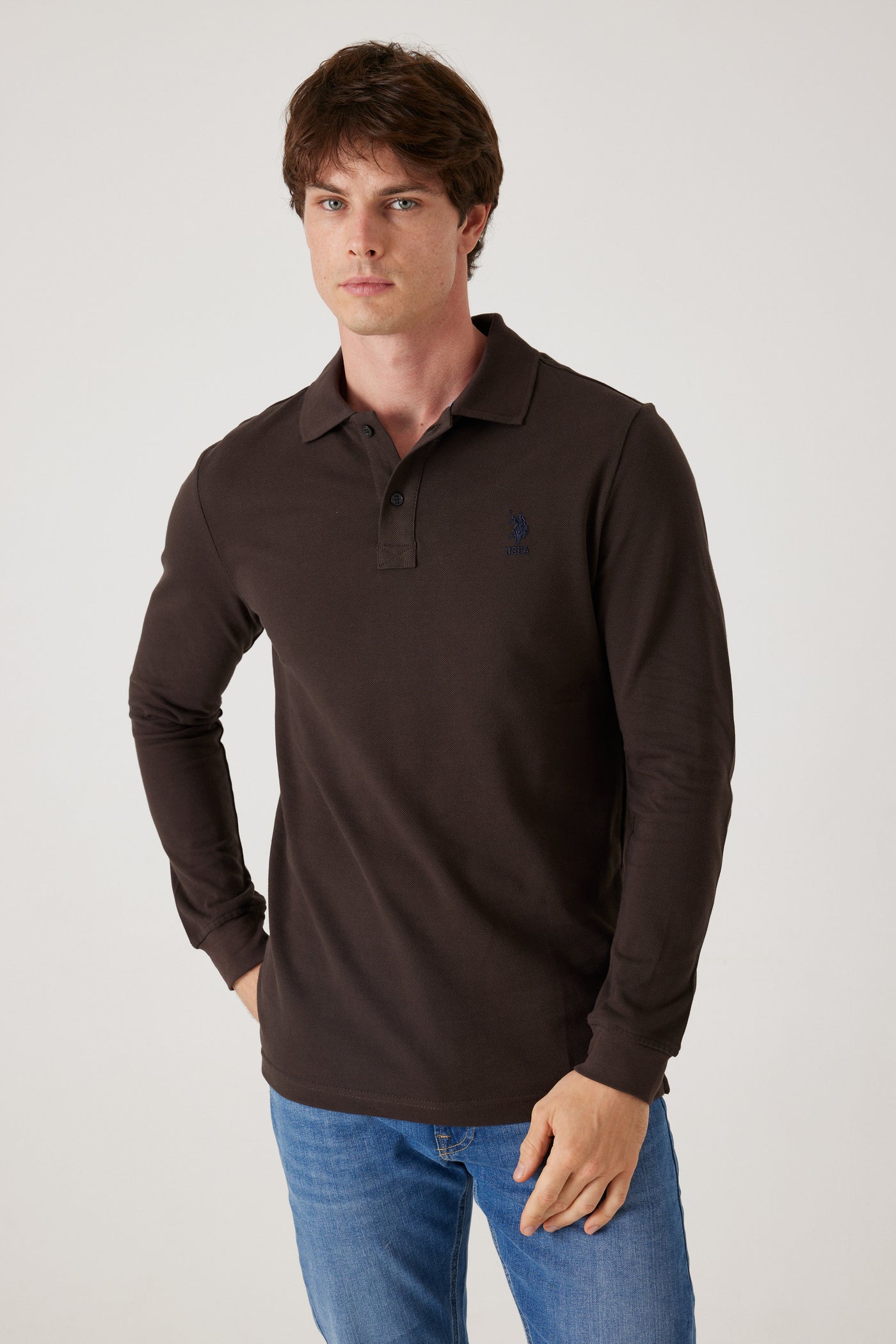 פולו שרוול ארוך - חום