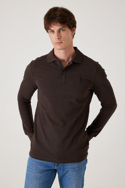 פולו שרוול ארוך - חום