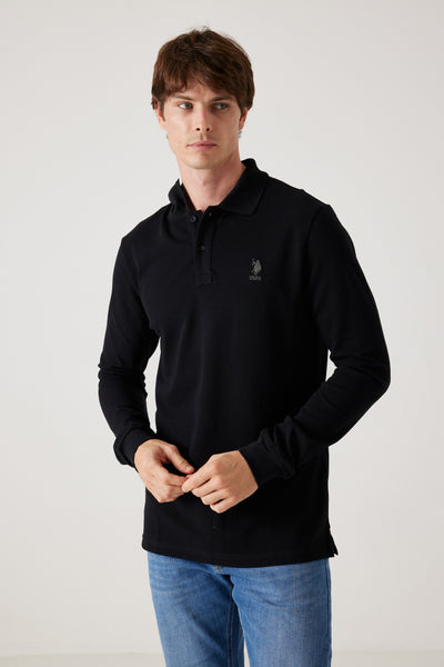 חולצת פולו שרוול ארוך - שחור