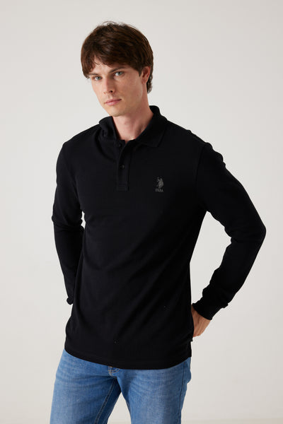 חולצת פולו שרוול ארוך - שחור