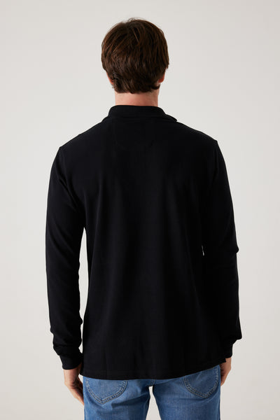 חולצת פולו שרוול ארוך - שחור