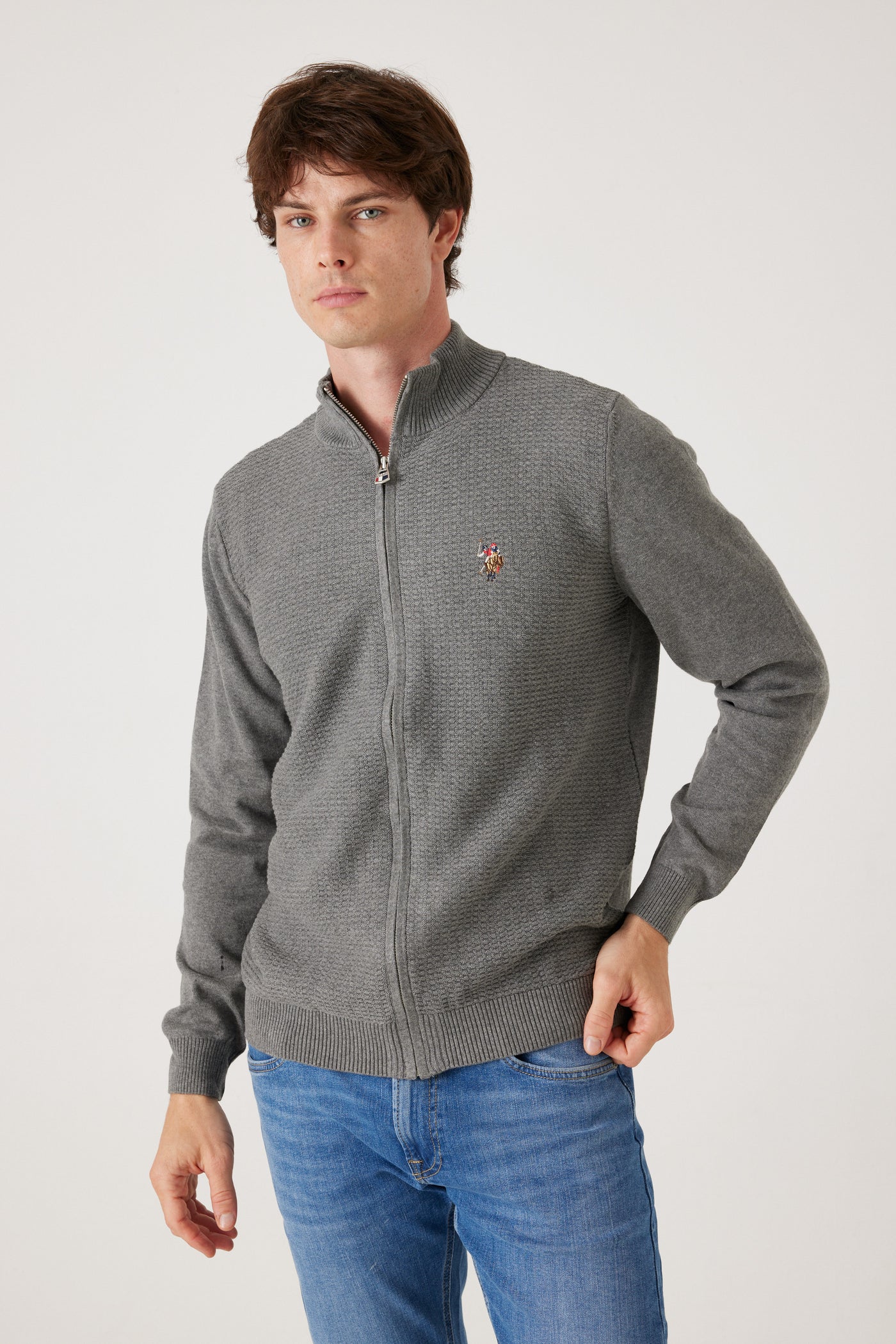 סריג Full Zip - בצבע אפור