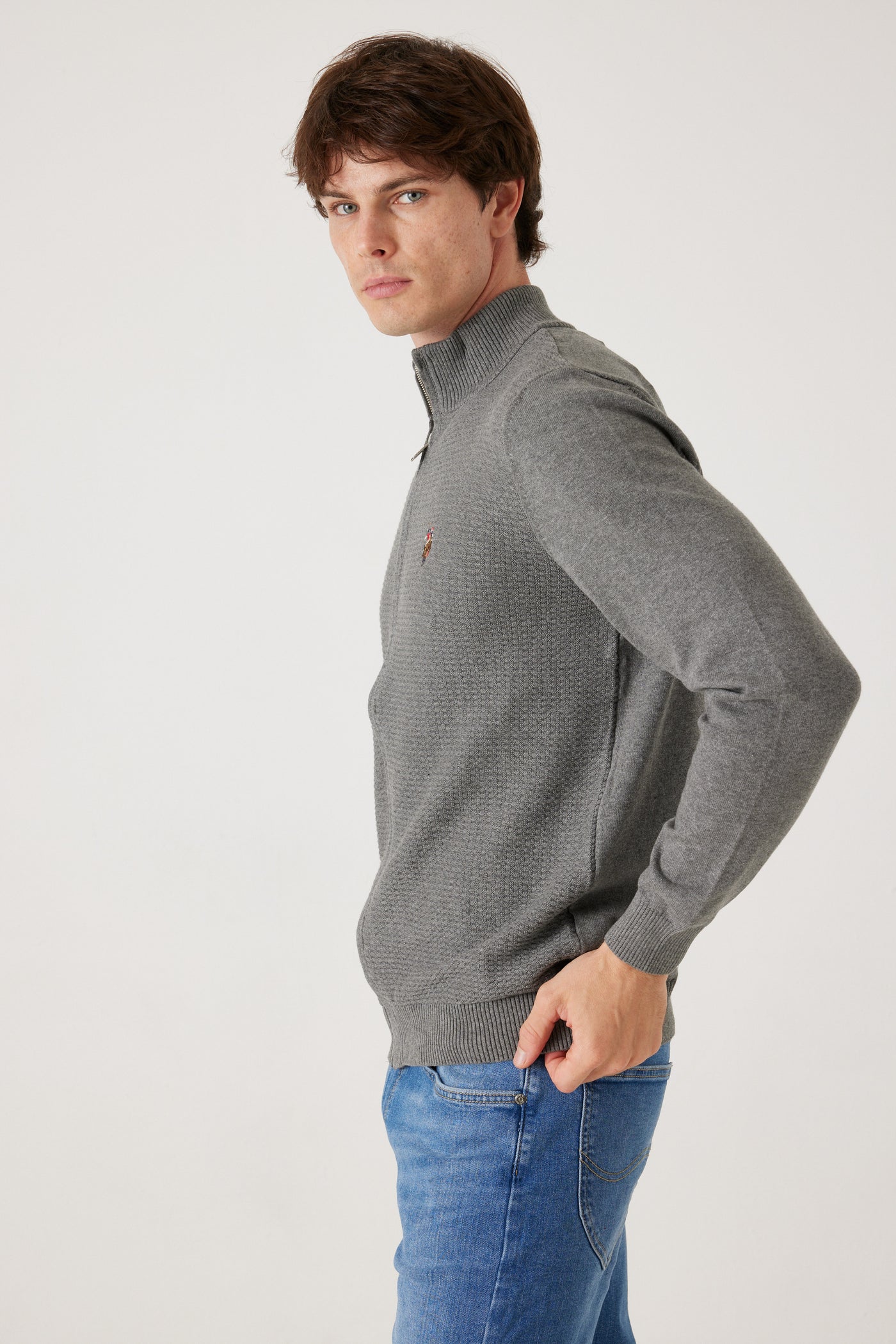 סריג Full Zip - בצבע אפור