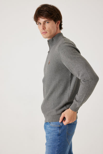 סריג Full Zip - בצבע אפור