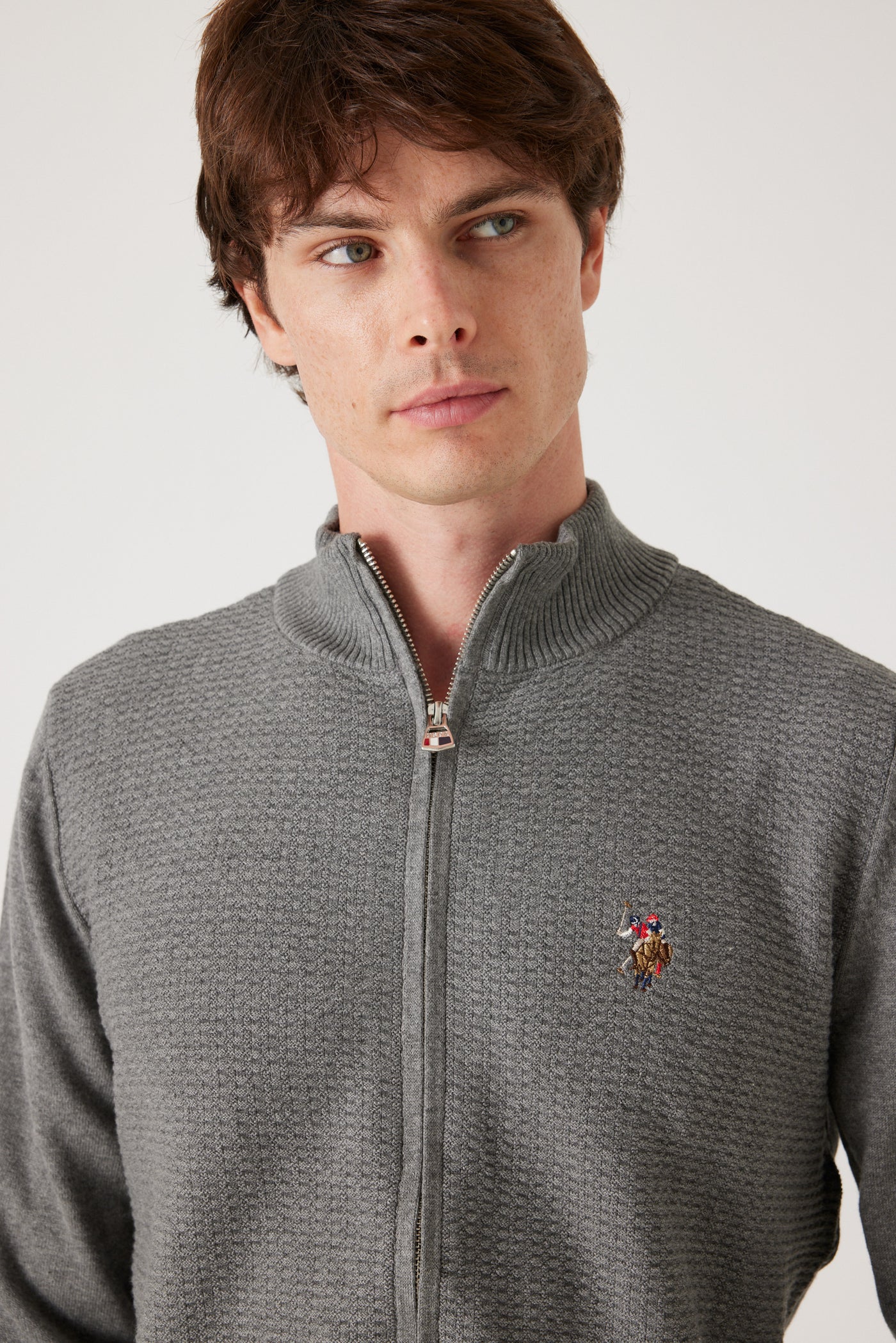 סריג Full Zip - בצבע אפור
