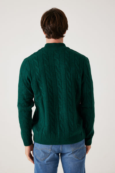 סריג צמות Half Zip   - ירוק