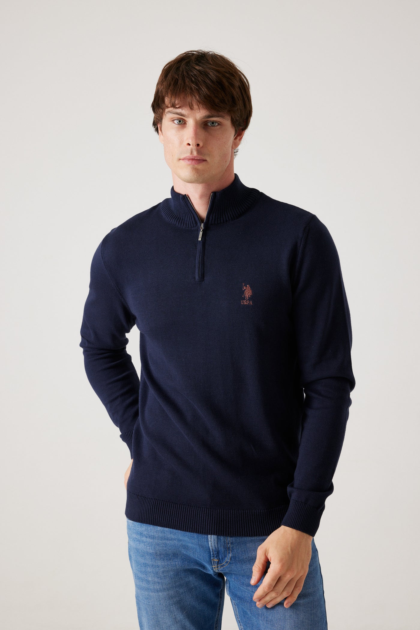 סריג Half Zip  - בצבע ניייבי