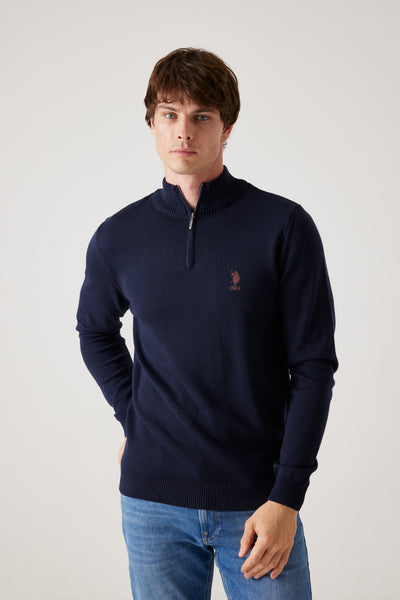 סריג Half Zip  - בצבע ניייבי