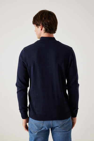 סריג Half Zip  - בצבע ניייבי